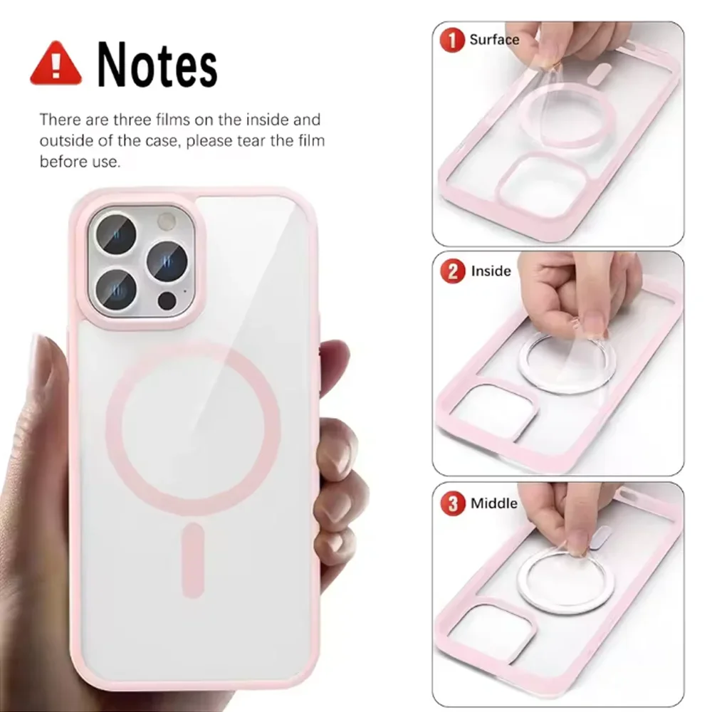 Luksusowe etui magnetyczne w kolorze makaroników do iPhone'a 17 Pro 16 15 14 Plus 13 12 Mini 11 Pro Max z obsługą ładowania bezprzewodowego. — zdjęcie 3