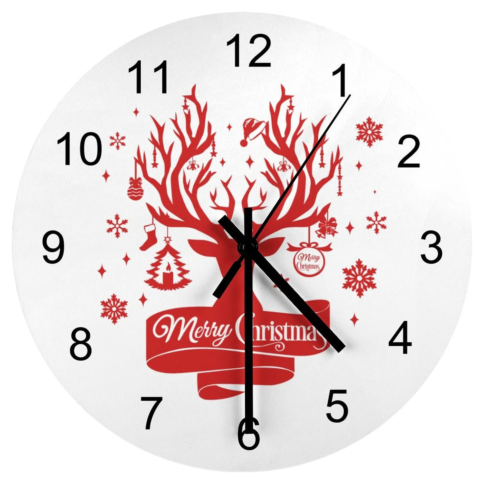 

Garage Wall Clock Red Christmas deer Clocks 12 inch Mute Fashion Round Multicolor Durable Vintage