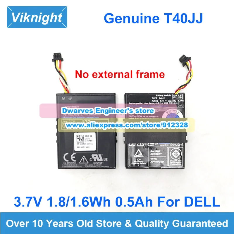 Genuine 3.7V 1.8Wh 0.5Ah Battery T40JJ For Dell PowerEdge M620 R320 R420 R520 R620 70K80 H710 D0JMF H710P H810 N3V6G TTVVV TY8F9