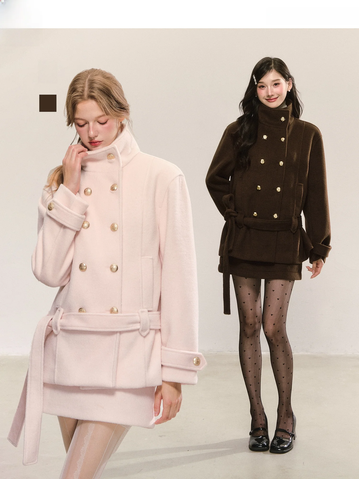 

Шерстяное пальто с воротником-стойкой в стиле ретро, женское двубортное коричневое пальто с застежкой талии, длинное свековое миди длиной, однотонное, QDQD