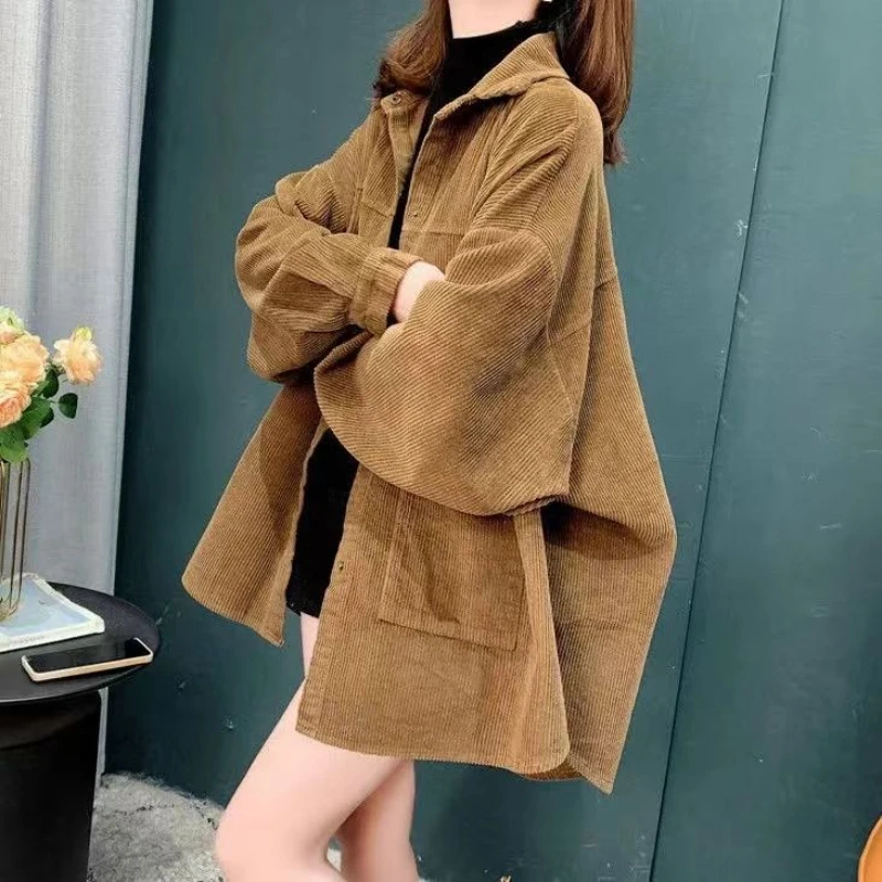 New Corduroy Fashion Versatile Loose Casual Shirt Jacket for Women Spring and Autumn Korean Version Thickened Outerwear Shirt