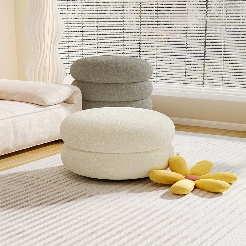 Makeup Vanity Stool Female Bedroom Dresser Chair Lamb Wool Household Pouf Round  Furniture Cozy Makeup Chair