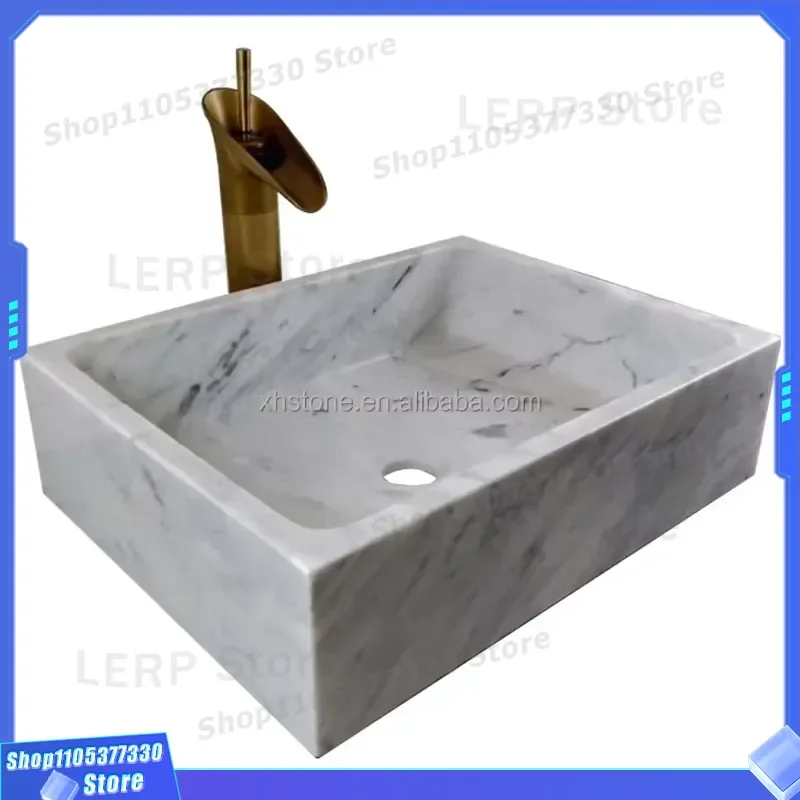 Natural Carrara White Marble Oval Wash Basin Hand Carved Stone Sink High Quality Bathroom Vanity Vessel for Modern Home Decor