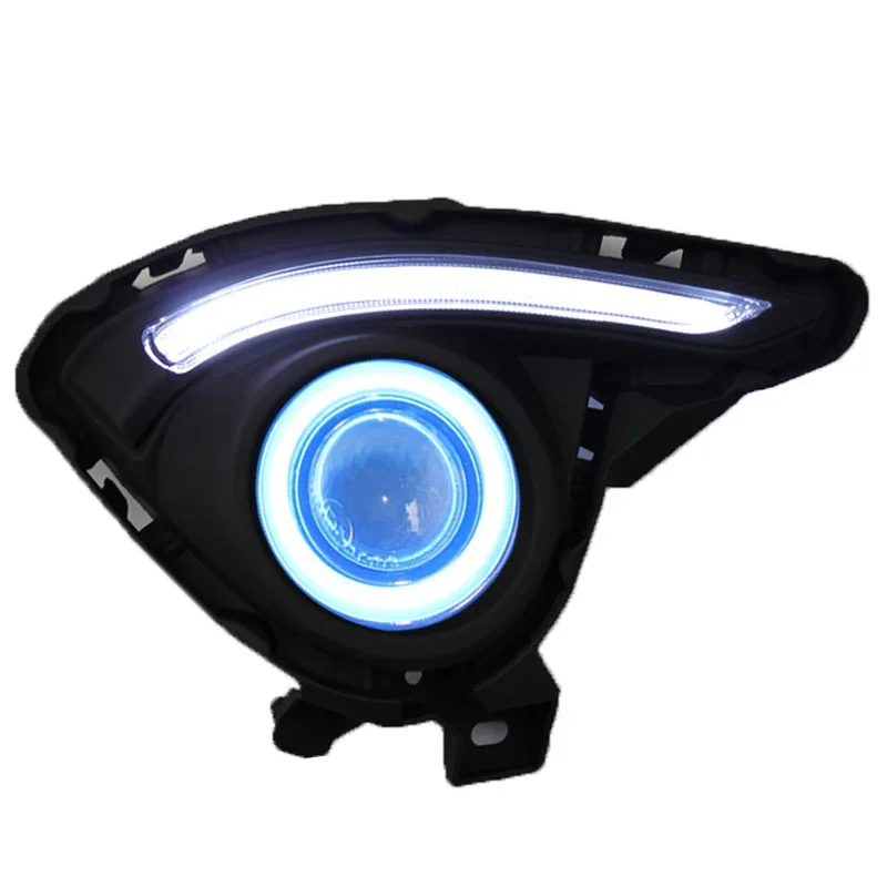 Eosuns Cob Angel Eye + Led Daytime Running Light Drl + Fog Lamp with Projector Lens for Mazda 2 Demio 2014-17