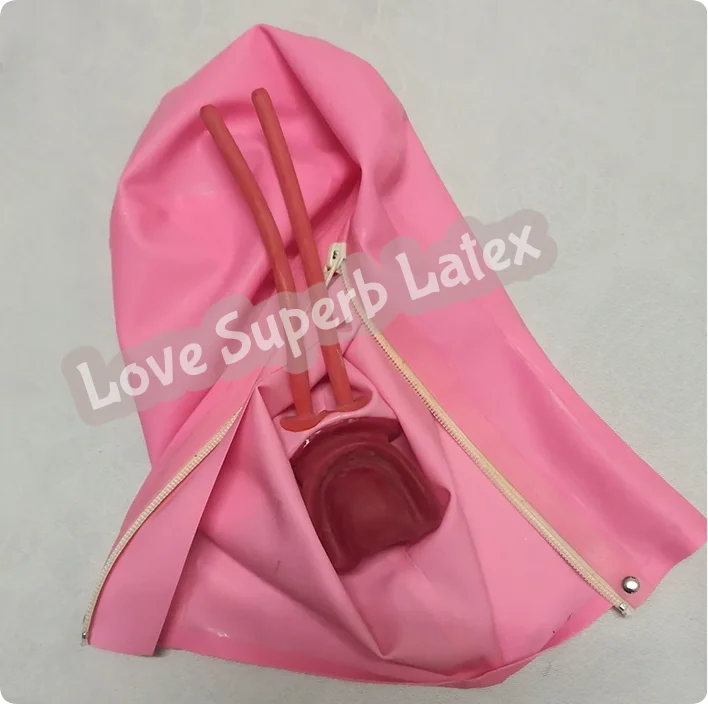 Máscara fetiche de olhos fechados com capuz de látex para máscara facial completa adulta com zíper traseiro