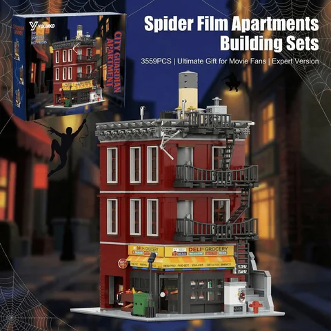 Spider Deli Apartment Building Blocks With 11 Figures Films Classic City Modular Assembly Model Kit Creative Toys Gifts 3559PCS