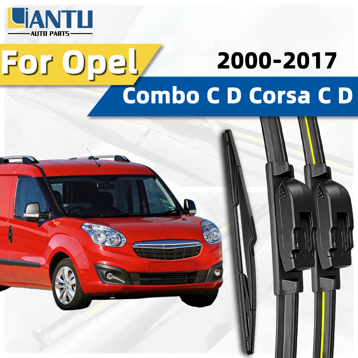 3PCS Front Rear Wiper Blades Wiper Fit For Opel Combo C D Corsa C D 2000-2017 Silent Durable High Quality Wiper Car Accessories