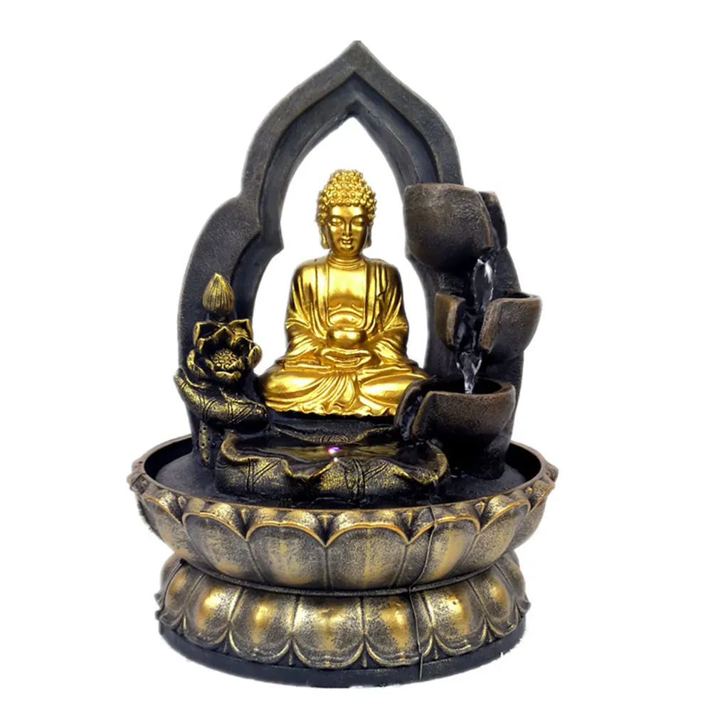 

Resin Buddha Statue Waterfall Tabletop Fountain Mini Decorative Ornaments Indoor Garden Small Office Zen LED Durability Craft