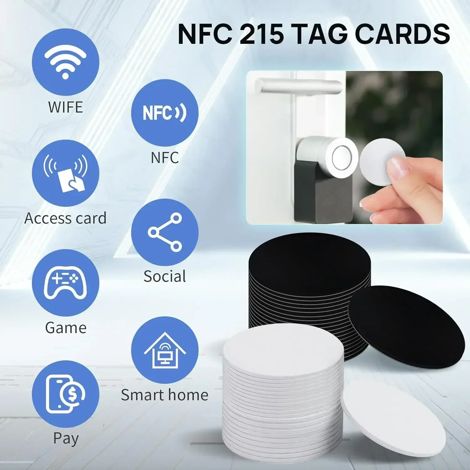 DIXSG Black NFC Tags NTAG215 Blank NFC Chips Programmable Rewritable NFC 215 Tag 504 Bytes, Compatible with NFC Enabled Phones
