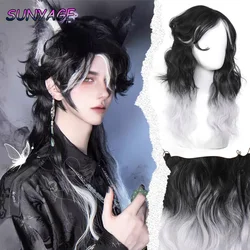 SUNYAGE Cosplay Style Back to Snow Chivalrous New Chinese Style Unisex Style Black and White Roll Sub Wig Wolf T