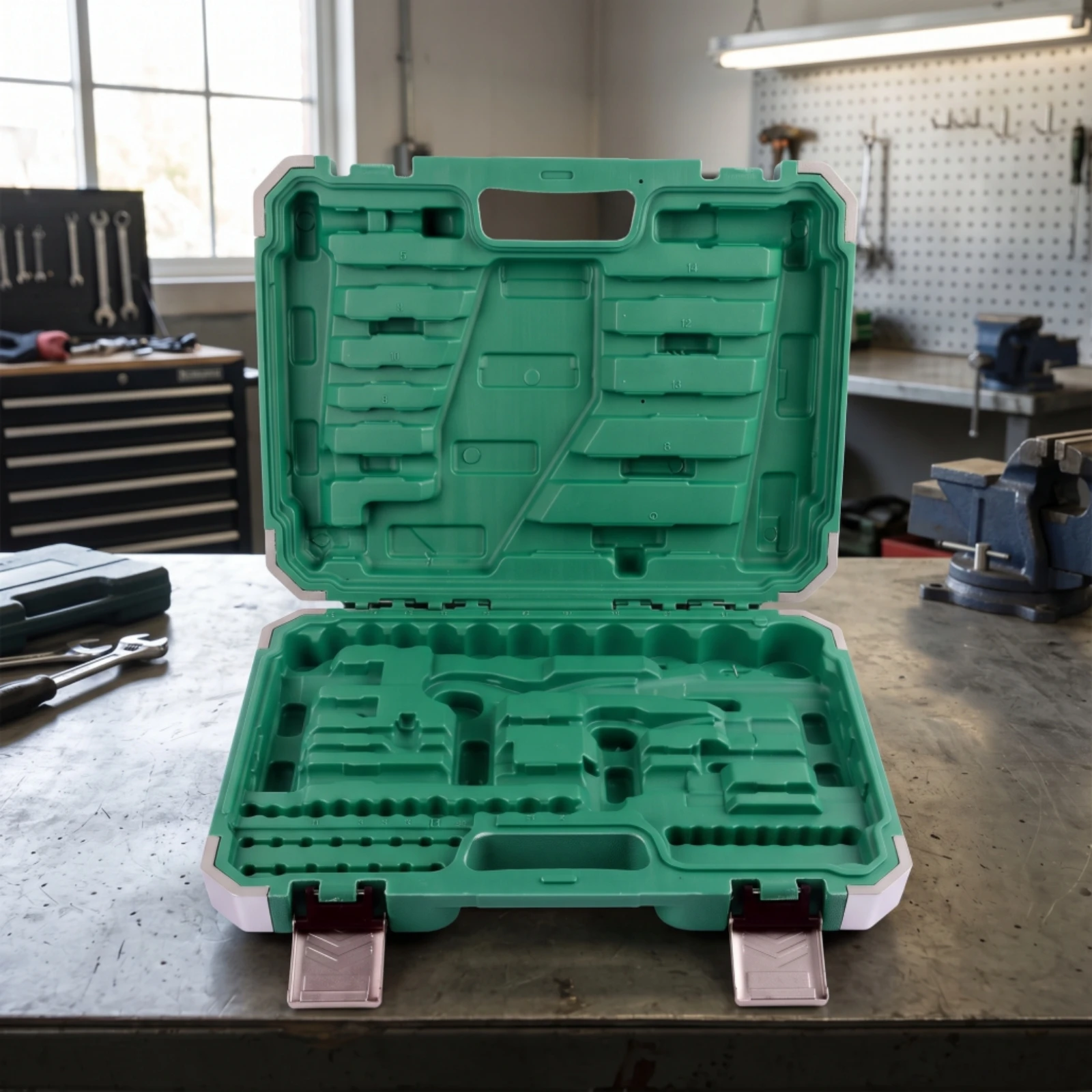 Tool Storage Case Sturdy Empty Tool Box Portable Toolbox Impact-Resistant Carrying Case with Latches Heavy-Duty for DIYers