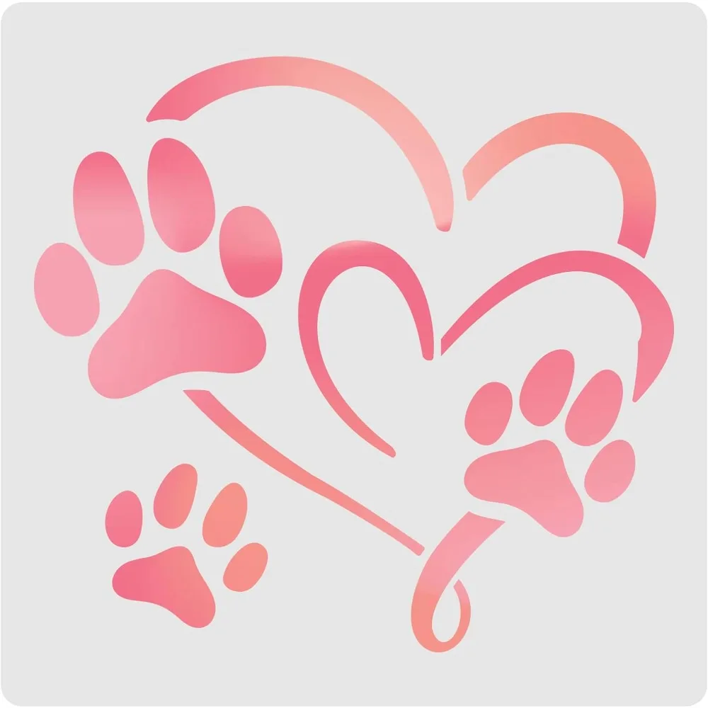 Footprint Heart Stencils Decoration Template 11.8x11.8 inch Plastic Animal Footprint Drawing Painting Stencils Square Reusable