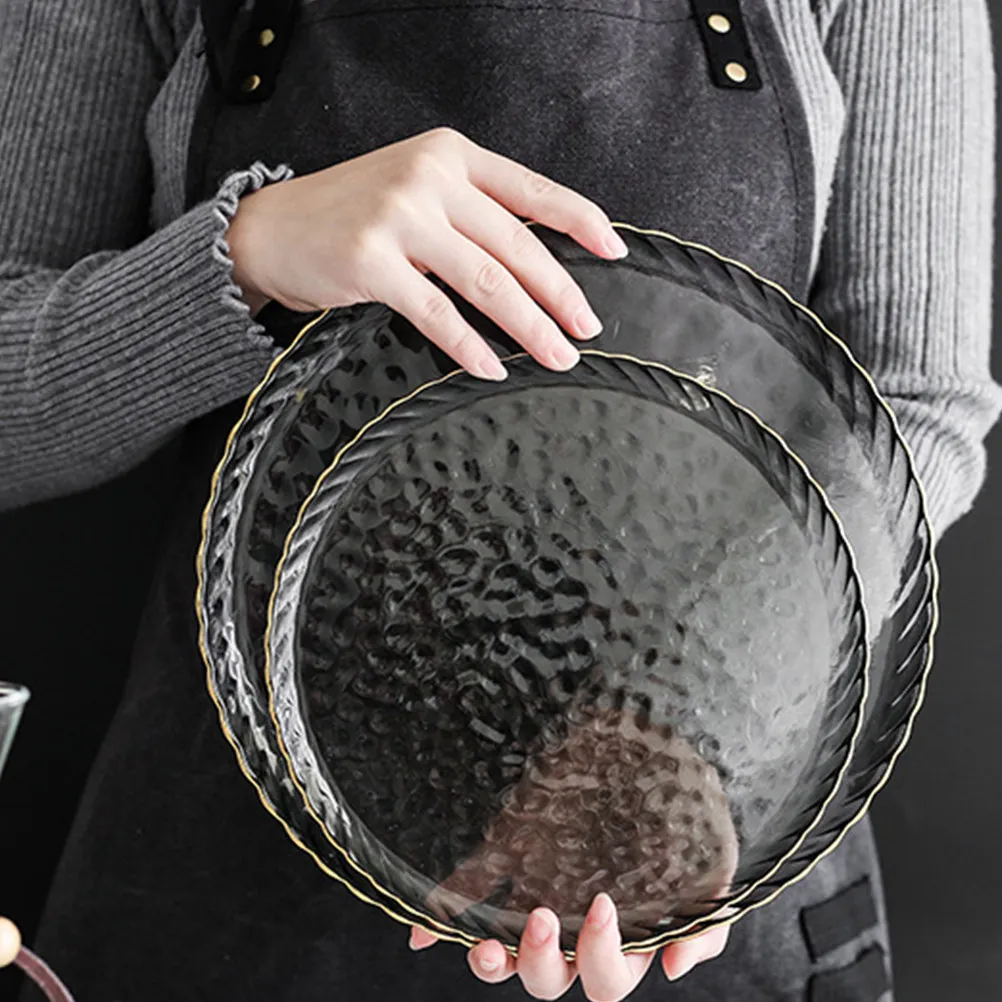 

1Pcs Gilt Edge Glass Plate Premium Steak Service Plate European Elegant Design Simple Tableware for Home Dining Room
