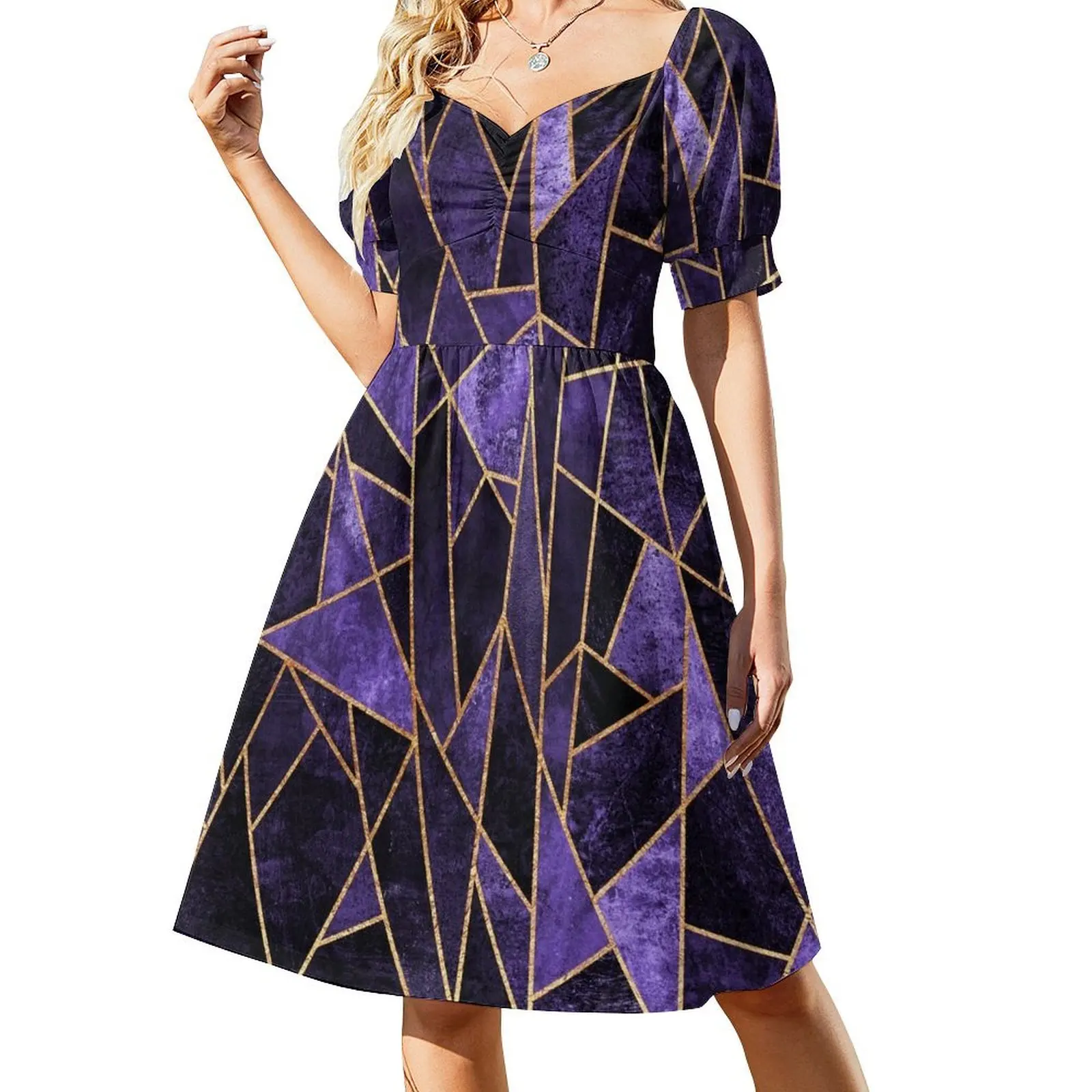 

Shattered Amethyst Short Sleeved Dress evening dress summer dresses Clothing female cute dress