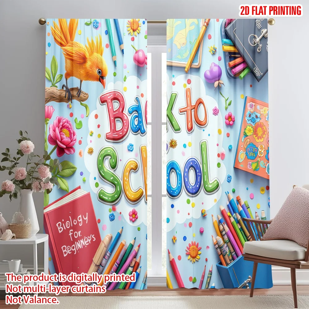 

2D flat printing 2pcs Window Treatment Curtains Back to School Celebration(3) Digital Printed Polyester Drapes Festive Wall