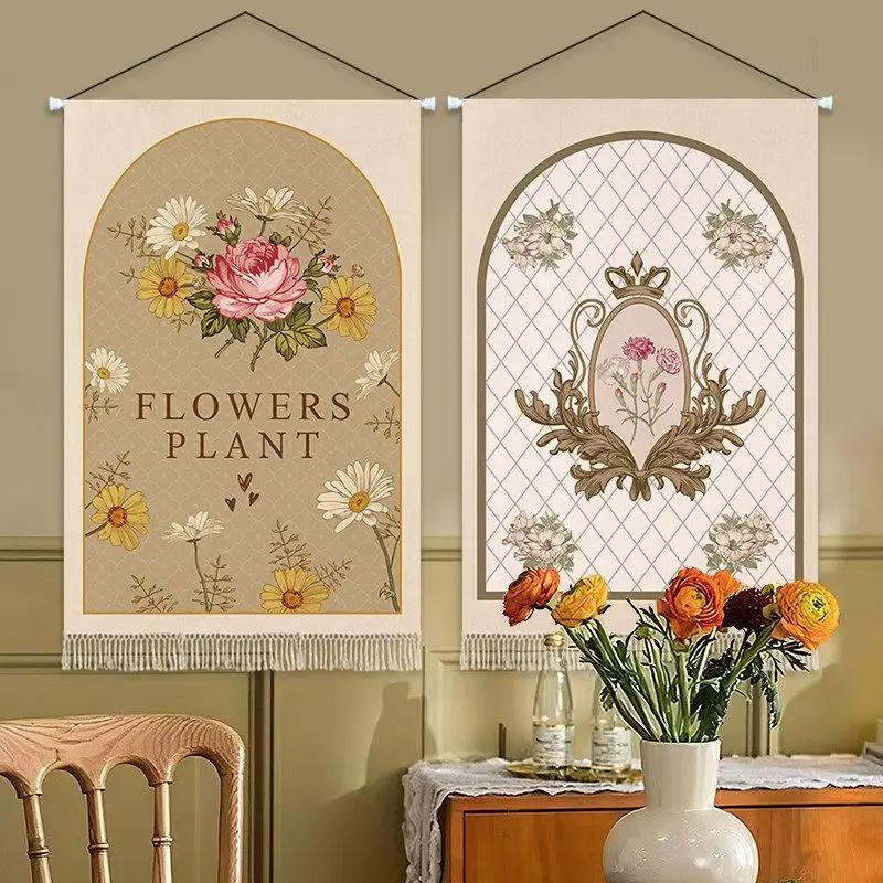 VIKAMA Vintage Floral Arch Tapestry Wall Hanging, Retro Botanical Flower Art Tapestry for Bedroom Living Room Home Wall Decor