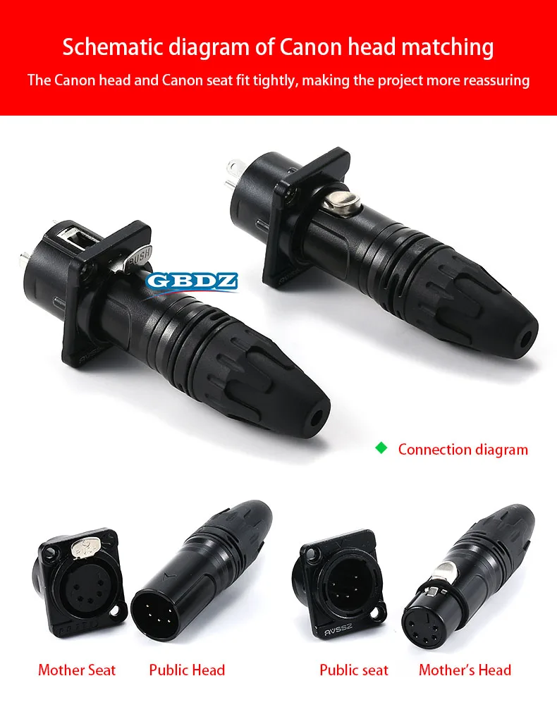 DMX512 5 pin XLR Male / Female Microphone Audio Speakers Signal Control Wire Plug Connectors 5 pin XLR Male / Female Microphone