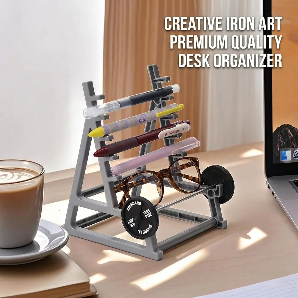Creative Barbell Rack Pen Holder Squat Rack Design Desktop Organizer Stress Relief Funny Stationery Holder Gift for Gym Lover