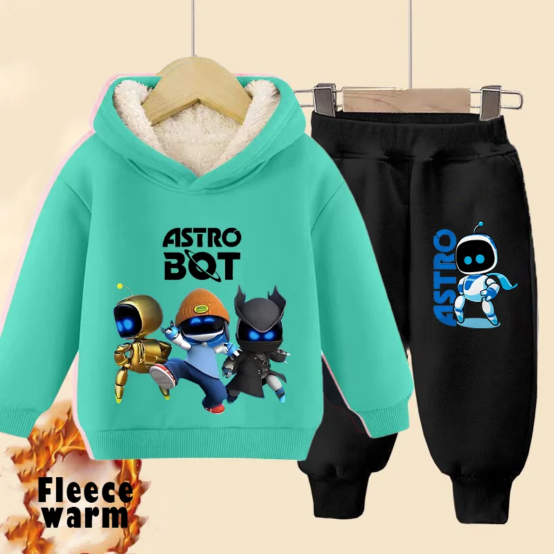 Astro Bot Hoodie Winter Cute Game Boys Clothes Thicken Warm Hooded Coat + Pants 2PCS Set Casual Sweatshirts Kids Sportswear Gift