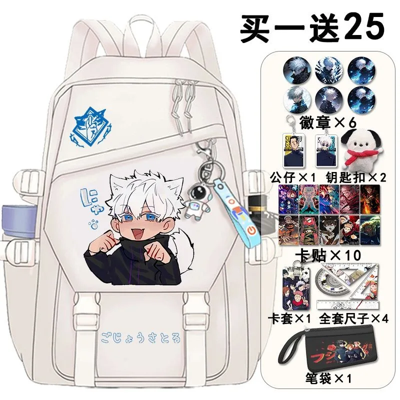 

29×43×13cm White Black, Jujutsu Kaisen, Student Kids Teens School Bags, Large Capacity Mochilas Anime Backpacks For Girls Boys