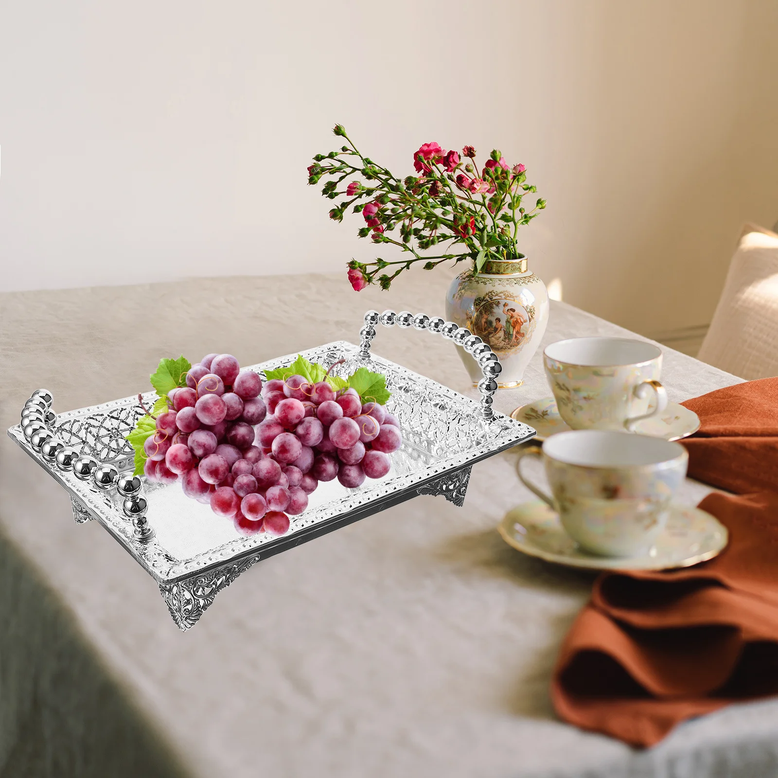 

Fruit Candy Tray Metal Snack Serving Dish Zinc Alloy Dry Fruit Holder European Style Storage Tray For Kitchen Bar