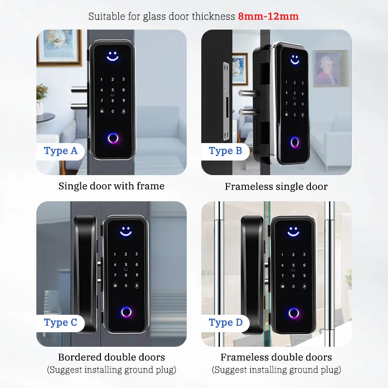 Digital Fingerprint Glass Door Lock, Controle Remoto, Bluetooth, TTLock App, Cartão de Código, Keyless Smart Lock, Google Home, Alexa