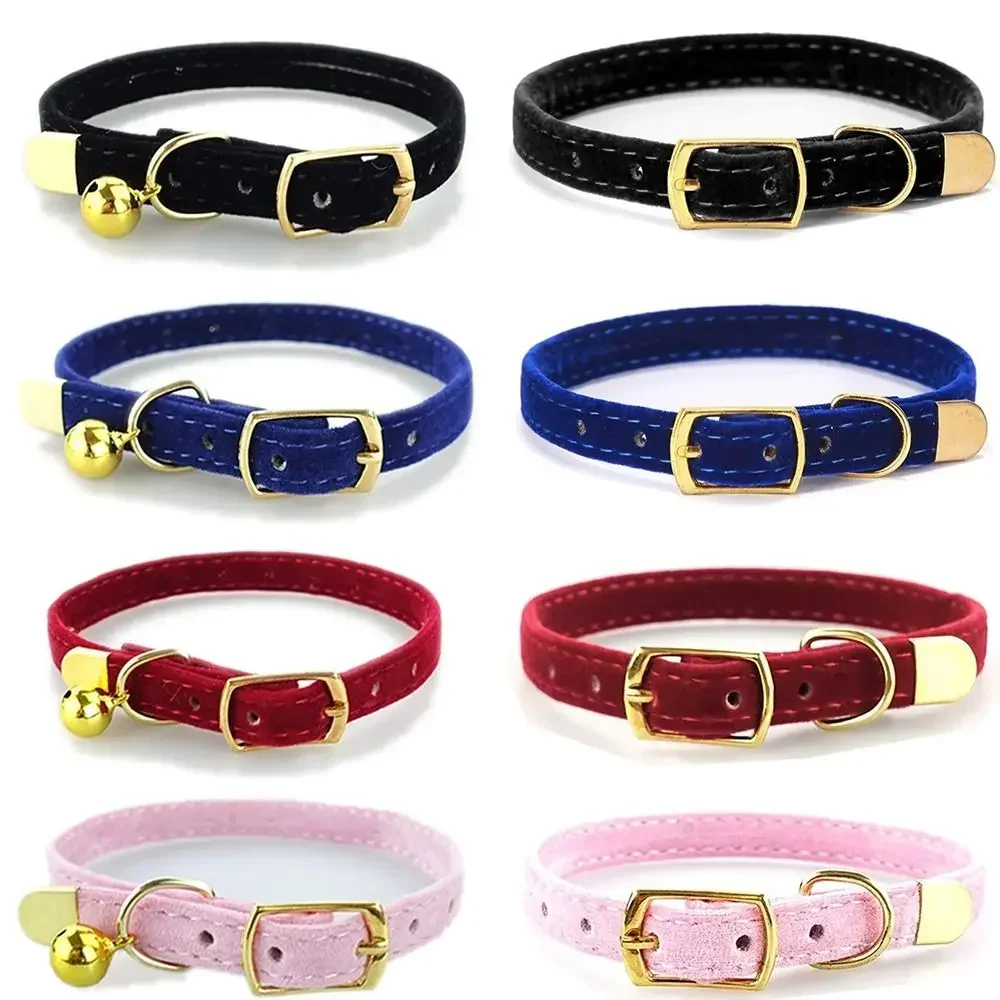 New Cat Collar with Or Without A Bell Cat Dog Tie Adjustable Kitten Necklace Durable Cute Pets Flocking Cloth Collar