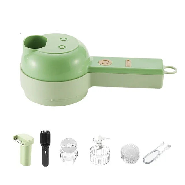 4 In 1 Electric Garlic Cutter Handheld Vegetable Cutter Chili Crusher USB Charging Food Slice Ginger Masher Machine Kitchen Tool