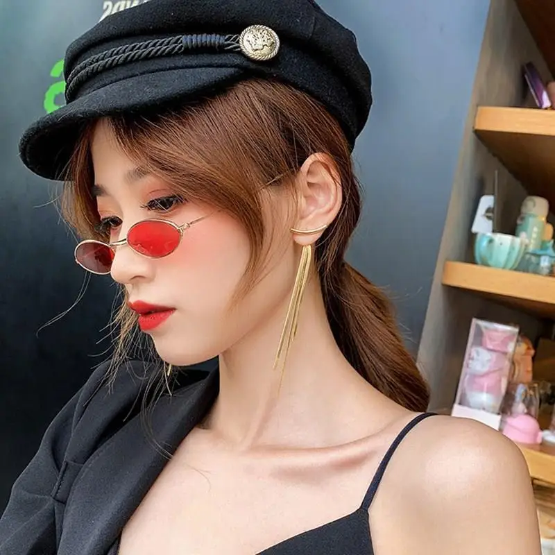 Stainless Steel Gold Color Bar Long Thread Tassel Drop Earrings for Women Glossy Vintage Earrings Fashion Jewelry