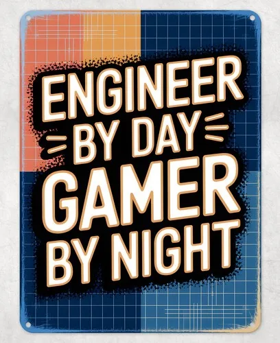 Engineer and Gamer by Night Metal Poster Wall Tin Sign Man Cave Shed Home Plaque --Tin Sign