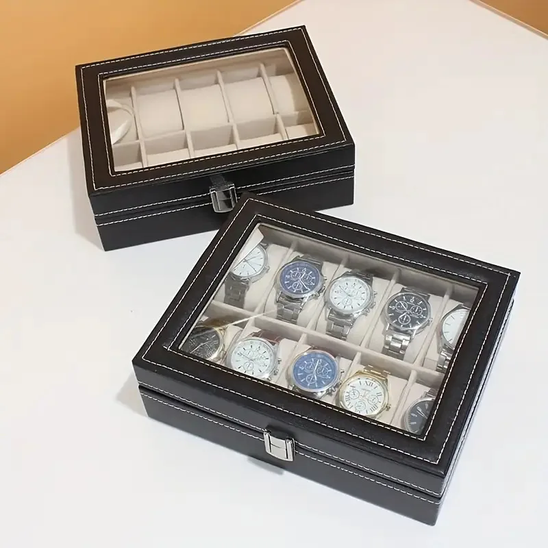 10-Slot Luxury Black Mechanical Watch Display Case with Lockable Plush-Lined Wood Box,Watch Collector's Storage Box image 4