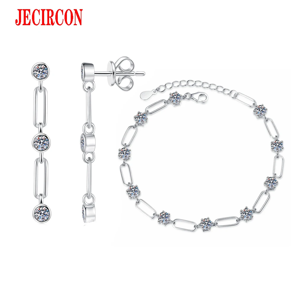 

JECIRCON Daily Commute S925 Sterling Silver Moissanite Set Link Earrings & Bracelet AliExpress Popular Accessories Shiny Stylish