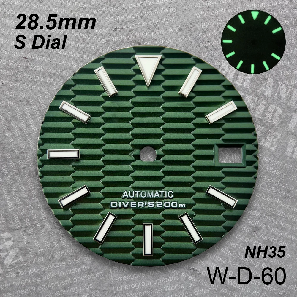 28.5mm SKX007 S Dial Fit NH35/36/4R/7S Automatic Movement Green Luminous High-Quality Slope Watch Modification Accessories