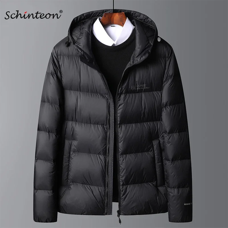 Schinteon High Quality Men's 90% White Duck Down Jacket Autumn Winter Casual Outwear with Hood Coat Plus Size Male Clothing