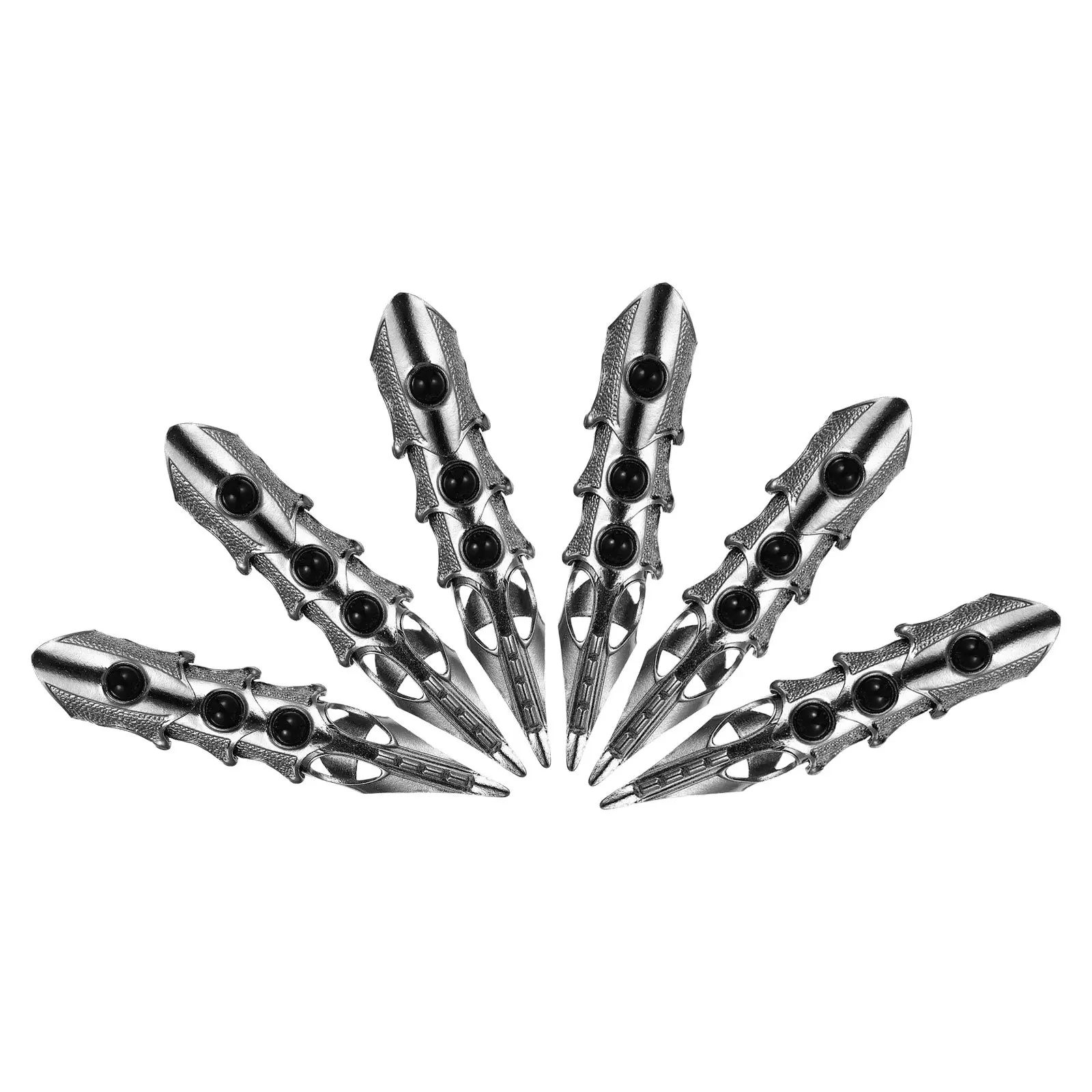 

6Pcs Skull Full finger Rings Black Punk Rock Hinged Cosplay Halloween Costume Accessories Vintage Gothic Metal