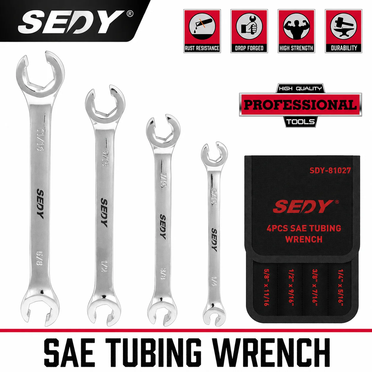SEDY 4PCS SAE Flare Nut Wrench Set, 1/4
