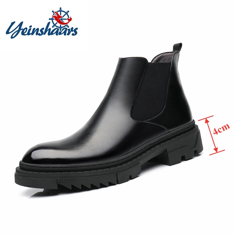 

Classic Chelsea Boots for Men Height Increased 4cm Elevator Platform Boots Autumn Italian British Formal Boots Ankle High Shoes