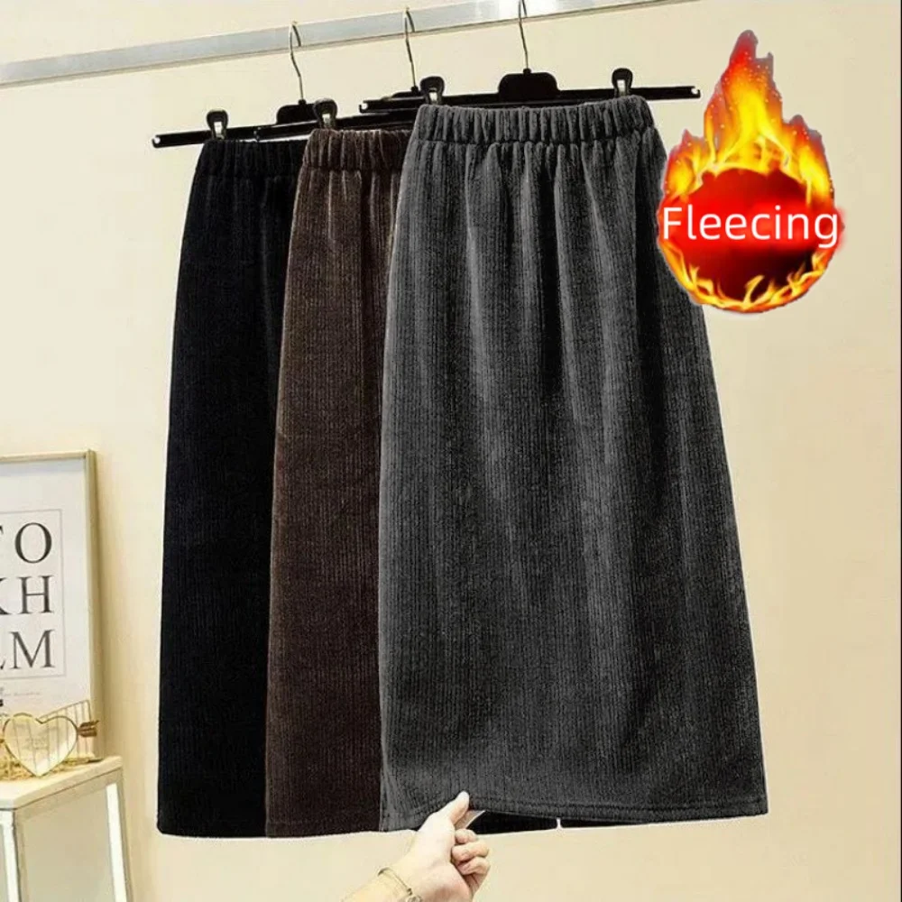 New In Winter Thick Fleece Women's Skirt Elegant Back Slit A-Line Skirt Matching Vintage Office Lady's Long Skirt Casual Trend