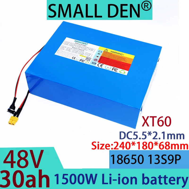 new 48V 30Ah 18650 13S9P lithium-ion battery pack 1500W outdoor backup battery electric with 30A BMS+54.6V 2A 3A 5A charger