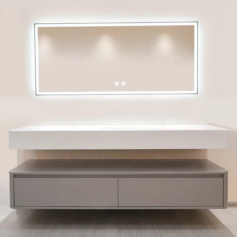 

Deluxe Double Sink Bathroom Cabinet Solid Wood MDF Bathroom Mirror Cabinet Modern Bathroom Vanity with Sink