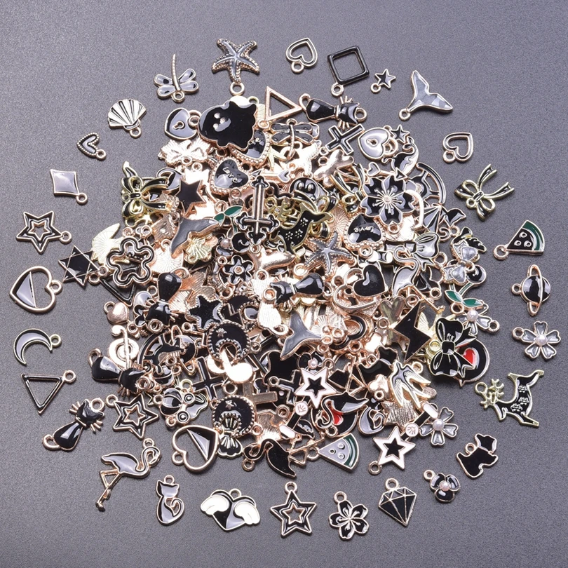 Mixed Black Enamel Charm Animal Moon Cat Mulitstyle Alloy Pendant Charm For Jewelry Making DIY Craft Bracelets Earring Material