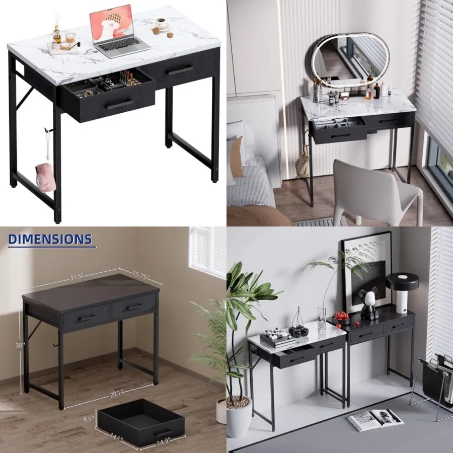

Small Computer Desk with 2 Drawers for Bedroom Study Writing Home Office Table for Small Spaces
