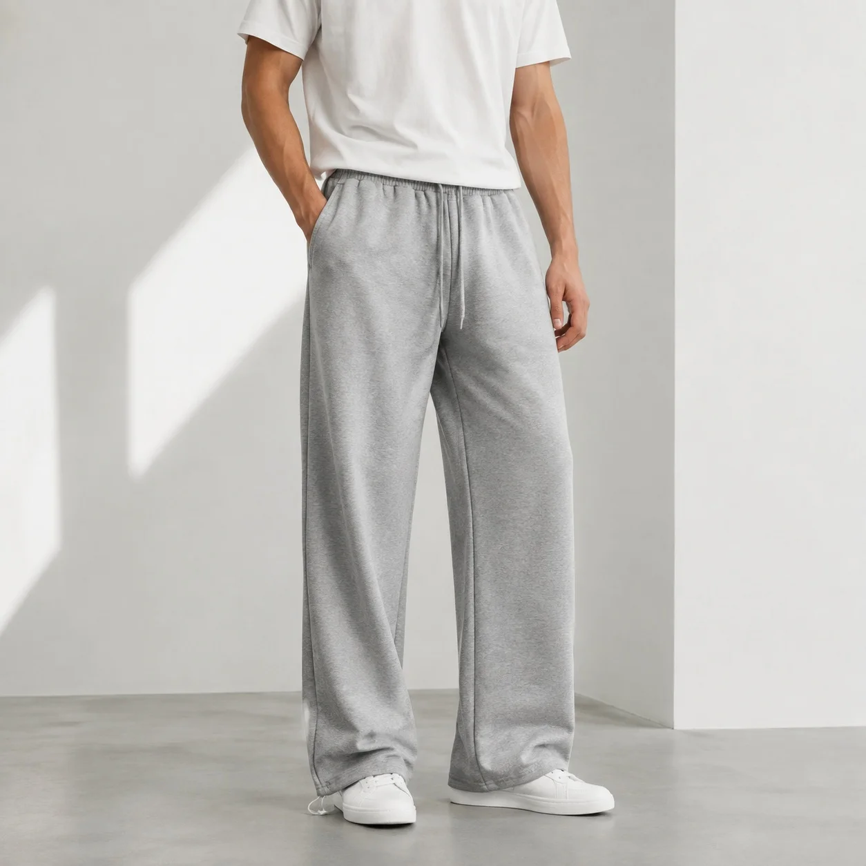 No Stretch Belt Casual Regular Length with Drawstring Closure Straight Leg No Belt Mid Waist Straight Fit Autumn Men Pants