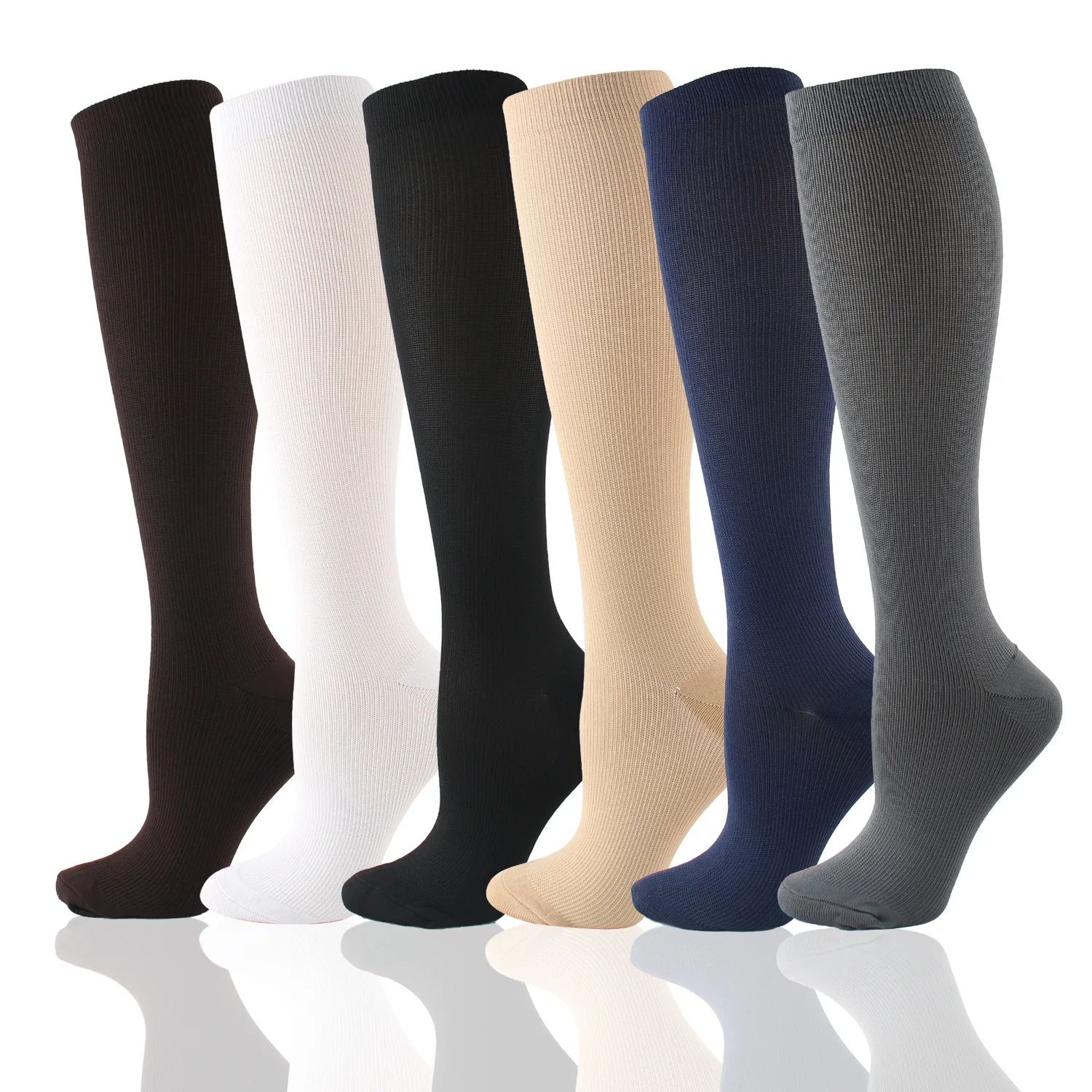 Calcetines de compresión para enfermera, medias de Color sólido, Color negro, 6 pares