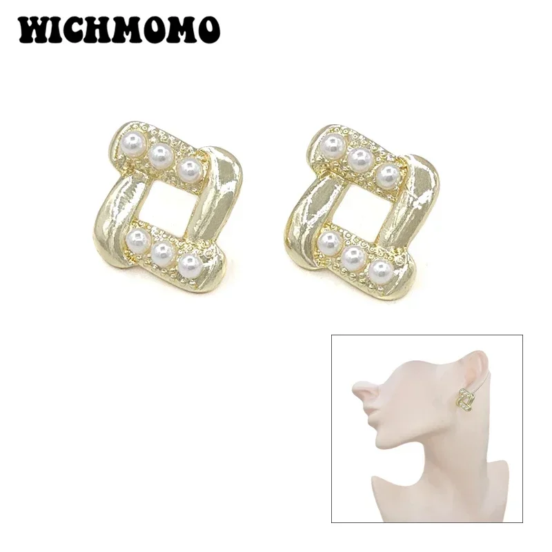 New 1pair High-quality Environmentally Friendly Zinc Alloy Rhombus Inlay Acrylic Pearl Stud Earrings Women's Accessories Gifts