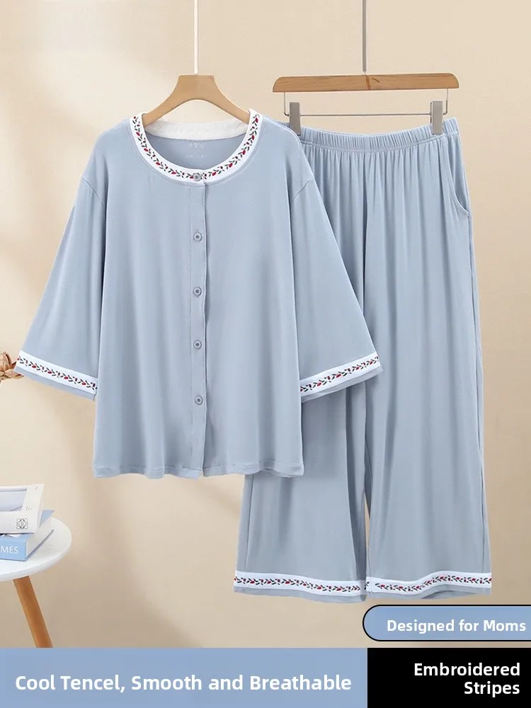 yaloo-women's-home-clothes-set-modal-ice-silk-thin-breathable-summer-sleepwear-outerwear-loose-fit-comfortable-nine-point-pants