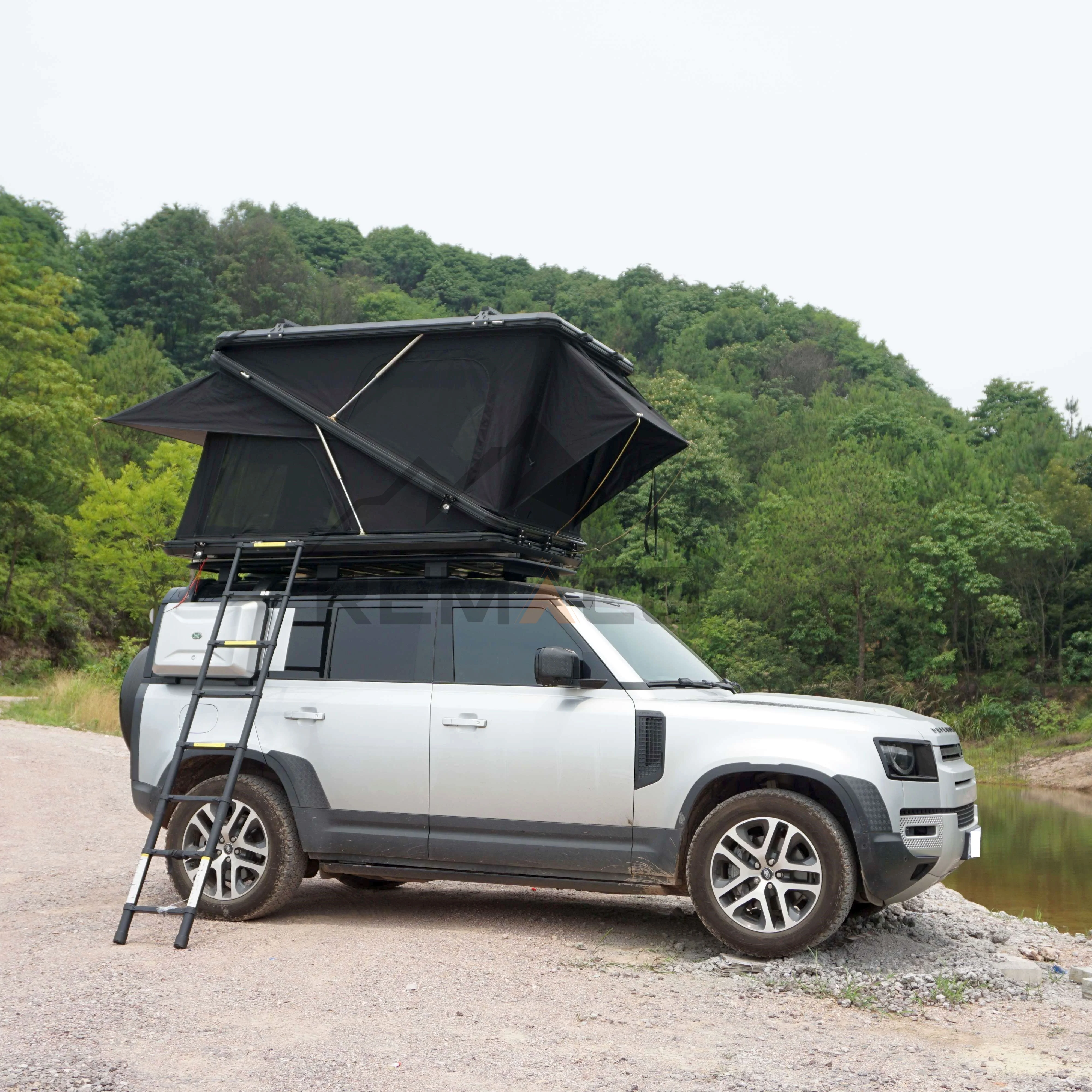 

Remaco Large XL Double Car Rooftop Tent Overland Hardshell Aluminum With Dual Lift Z Shape Roof Top Oxford Fabric