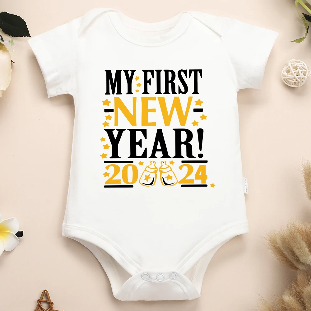 My First New Year 2024 Newborn Girl Boy Clothes Fine Fabric Pure Cotton 0-24 Months Baby Onesies O-neck Cheap Fast Delivery