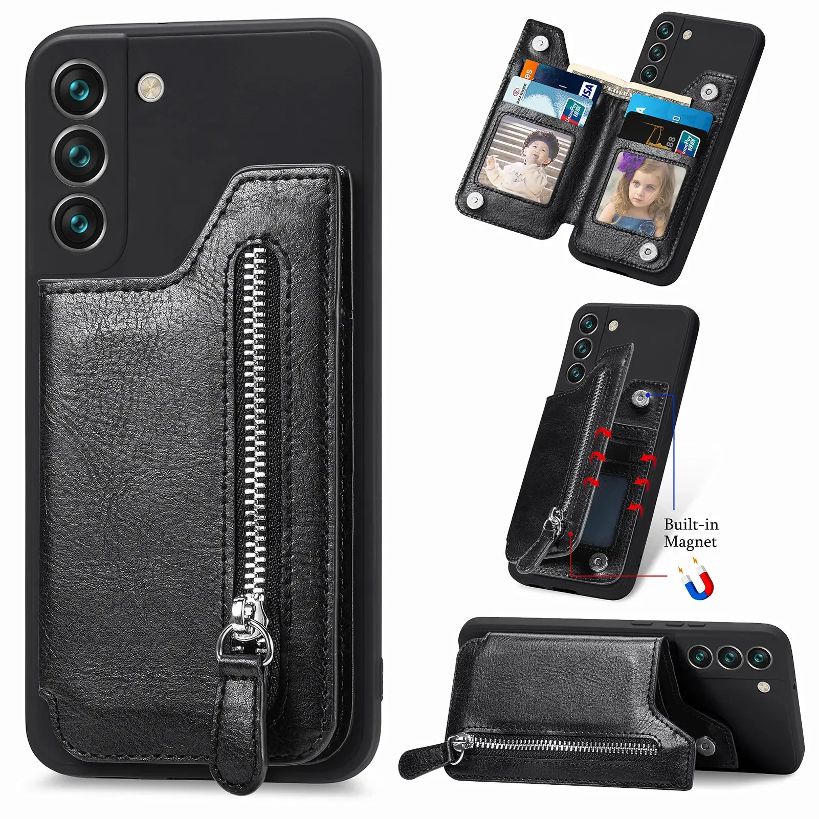 Leather Wallet Cards Solt Case For Samsung Galaxy S24 Ultra S23 S22 S21 FE Note20 A15 A55 A35 A54 A14 A34 Stand Phone Bag Cover