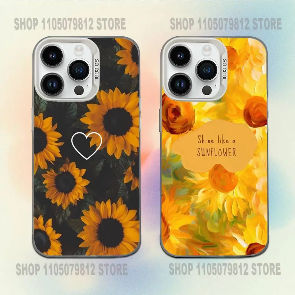 

Phone Case For iPhone 16,15,14,13,12,11,Mini,Pro,E,MAX Sunflowers Printed Matte White Candy Matte Shockproof Cover